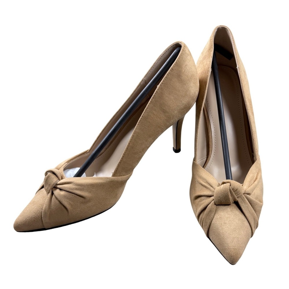 Coutgo Womens Stiletto High Heel Pumps Bow Twist Tie Party Wear Light Khaki 9.5